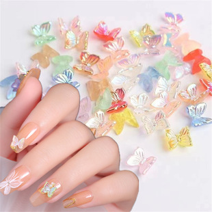 Online celebrity nail three-dimensional Aurora small bow magic color mini resin elf butterfly diamond nail decorative diamond wholesale