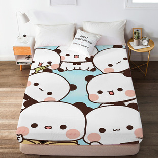 One or Two Cloth Bed Hat Couple Panda Print Figure Sanding Household Children's Mattress Protective Cover Dustproof Machine Washable