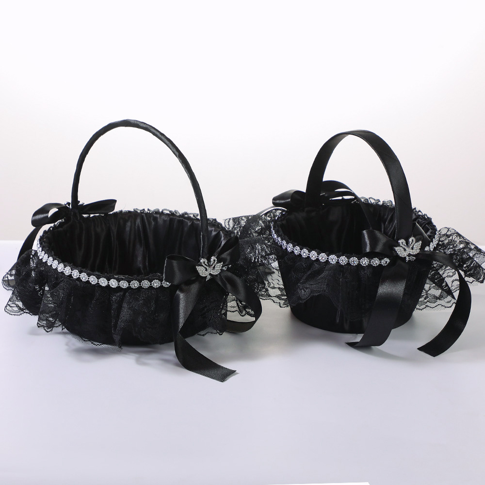 New matte black flower basket for flower girls, stylish and luxurious Halloween flower basket, Venaia black flower basket