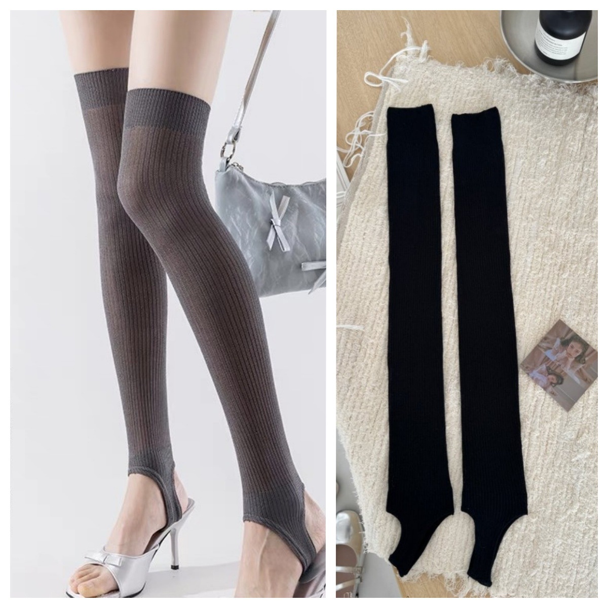 Ballet Style Foot Stocking Set Summer Thin Calf Socks Women's Solid Color Slimming Leg Stocking Double Needle Piled Socks