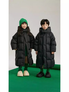 Children's Winter Long Down Cotton-padded Jacket for Boys and Girls Middle-aged Children's Casual Cotton-padded Clothes Cold-proof Hooded Loose Solid Color Cotton-padded Jacket