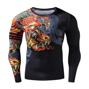 Gym trainer clothes quick-drying long-sleeved T-shirt sports bodybuilding training top running sports tights men