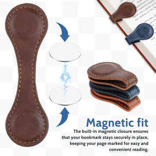Retro PU leather double-sided magnetic book corner marker clip genuine leather cowhide magnetic round suction reading label magnetic suction bookmark
