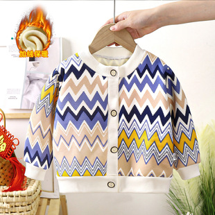 Children's sweater autumn and winter new baby cardigan boys fleece-lined thick girls' sweater coat children's clothing wholesale
