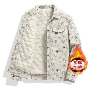 New Arrival Full Printed Corduroy Men's Jacket Spring and Autumn Korean Style Fashionable All-match Handsome Lapel Jacket for Young and Middle-aged Men