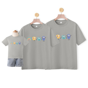 Cartoon Cartoon T-shirt Parent-child outfit for a family of three or four High-end cotton short-sleeved baby jumpsuit