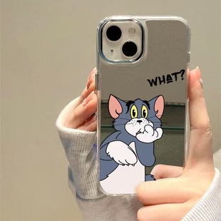 Tom cat iPhone16Promax silver frame mirror phone case 15 for apple 14/13 makeup mirror 12/11