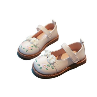 New Chinese Style Girl's National Style Embroidered Flower Small Leather Shoes 2024 New Spring and Autumn Baby Shoes Western Style Princess Shoes