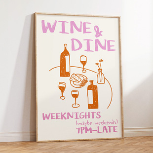 temu Hot Selling Illustration Style Korean Style Wine Bottle Coffee Spaghetti Kitchen Restaurant Canvas Decorative Painting Core Poster