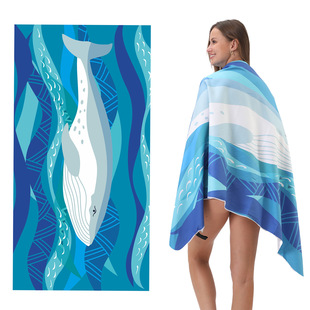 Spot cross-border foreign trade double-sided velvet beach towel custom microfiber printed bath towel beach swimming quick-drying towel