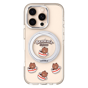 Brown Bear Kenny for iPhone16 Apple 15promax Transparent Magnetic Bracket Phone Case 14 Thin Drop-Resistant