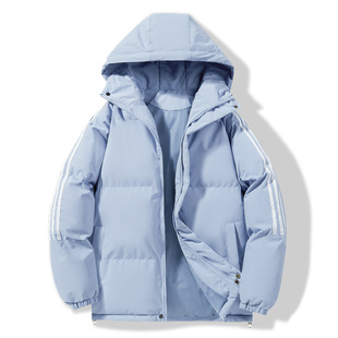 Winter New Hooded Thickened Warm Cotton-padded Jacket for Men and Women with Three Bars Cotton-padded Jacket Cotton-padded Coat Bread Clothing Trendy