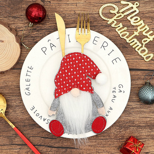 Cross-border Christmas decorations knife and fork set Santa dwarf doll knife and fork bag table decoration ornaments