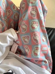 Milk Blue Cartoon Cat Spring and Autumn New Arrival Pajama Pants Women's Loose Comfortable Internet Popular Walking Pants Korean Style Outwear Home Pants