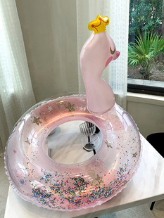Pasha 2023 New Children's Thickened Dream Sequin Crown Swan Swim Ring with Handle Crotch Seat Ring Extra Large