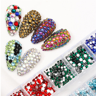 12 Boxed High Silver Nail Art Flat Bottom Rhinestone Jewelry Transparent AB Color Diamond Flame Diamond Nail Jewelry Factory Wholesale