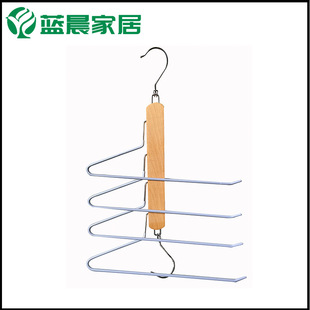 Cross-Border Solid Wood Hook Pastoral Style Home Storage Retractable Multi-Layer Trouser Rack Trouser Rack Folding Towel Hanger