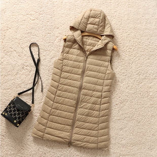 2023 Autumn and Winter Lightweight Down Jacket Women's Mid-length Hooded Korean Style Slim-fit Vest Simple Artistic Long Vest