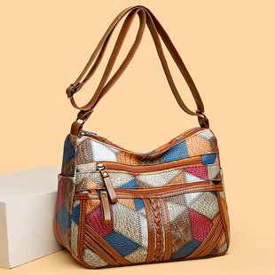 2024 Women's New Fashion Shoulder Crossbody Bag Large Capacity Soft Leather Texturized Middle-aged and Elderly Cross-bag Casual Mother Bag