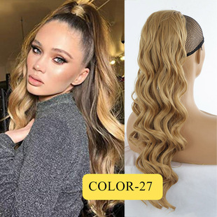 European and American wig women's long curly hair ponytail natural fluffy drawstring matte high temperature silk big wave ponytail in stock