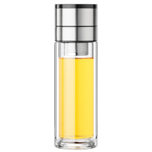 Simple one-click one-hand open lid Glass men and women high-end double-layer quick open tea separation Cup car tea cup