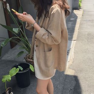 Cotton and Linen Small Suit Jacket for Women 2023 Autumn New Korean Style Loose Casual Linen Thin Suit Retro