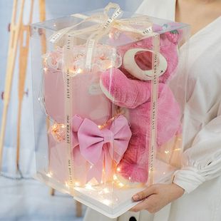 Strawberry Bear Doll Bouquet Rose Eternal Flower Soap Flower Valentine's Day Gift 520 Birthday Gift for Girlfriend