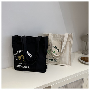 Badminton Bag Ins Japanese-style Canvas Bag Lazy Style Large Capacity Shoulder Portable Sports Bag All-match Tote Bag