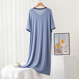 Modal nightdress summer fat m loose plus size casual short sleeve dress V-neck letter printed thin homewear