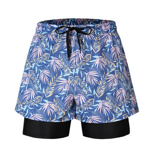 Swimming trunks men's anti-embarrassment double-layer loose quick-drying men's swimming trunks boxer swimsuit suit beach pants hot spring swimming