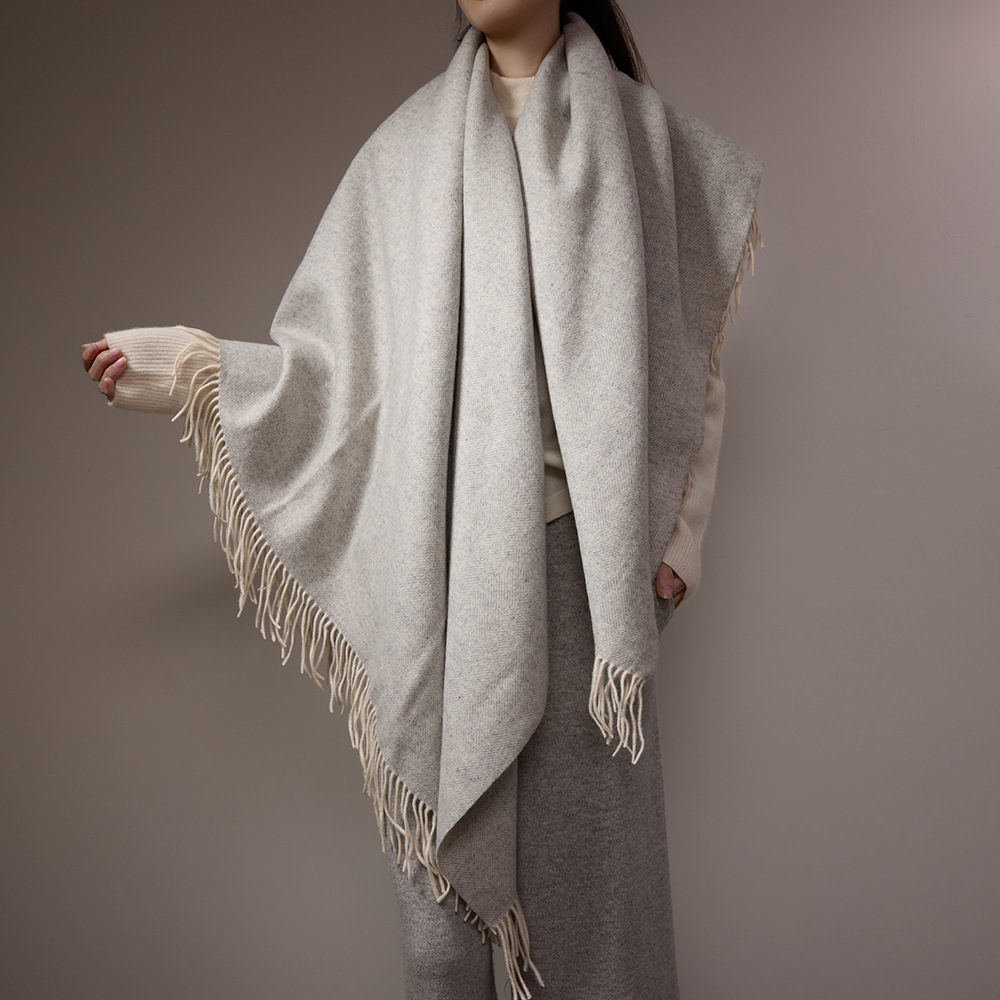 Inner Mongolia Manufacturer Directly Supplies Woven Twill Wool Blanket Tassel Cape Oversized Shawl Warm Scarf