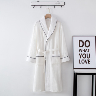 Pajamas Men and Women's Cotton Gauze Nightgown Bathrobe Home Clothes Couple's Crepe Crepe Texture Yarn for Hotel and Beauty Salon