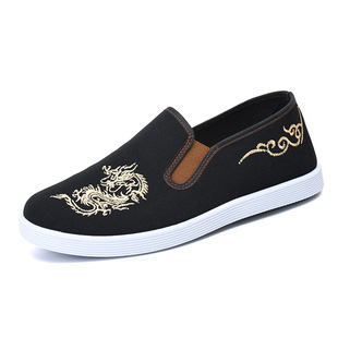 New Chinese Style Spring and Summer New Ethnic Style Embroidered Old Beijing Cloth Shoes Canvas Shoes Breathable Slip-on Men's Shoes