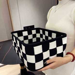 ins style black and white grid storage box desktop storage basket large capacity woven basket clothing bedroom sundries storage box