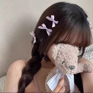 Cute girl ribbon bow hairpin ins sweet duckbill clip side bangs clip broken hair double ponytail hairpin