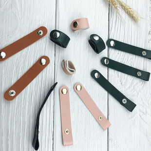 Genuine Leather Data Cable Tie Headset Power Cable Leather Buckle Tie Digital Wire PU Leather Buckle Tie with Wire Organizer Tie