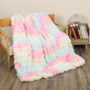 Thickened Warm Ins Style Tie-Dye Blanket Autumn and Winter Bubble Velvet Big Rabbit Hair Tie-Dye Blanket Plush Sofa Cover Blanket