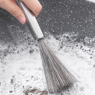Stainless steel pot brush kitchen special wire brush long handle nano cleaning brush can be hung to remove oil stain washing pot artifact