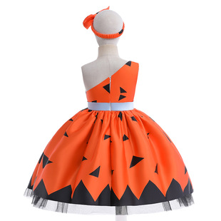 20.24 million holy day dress girls send hair band baby pumpkin orange dress play witch costume