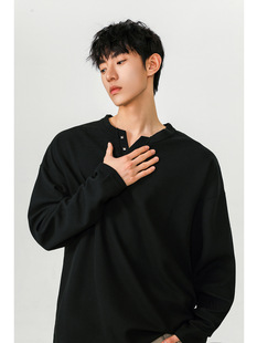 Small V-neck rivet waffle long sleeve T-shirt men's 2025 spring new heavyweight teenagers loose pullover upper clothes