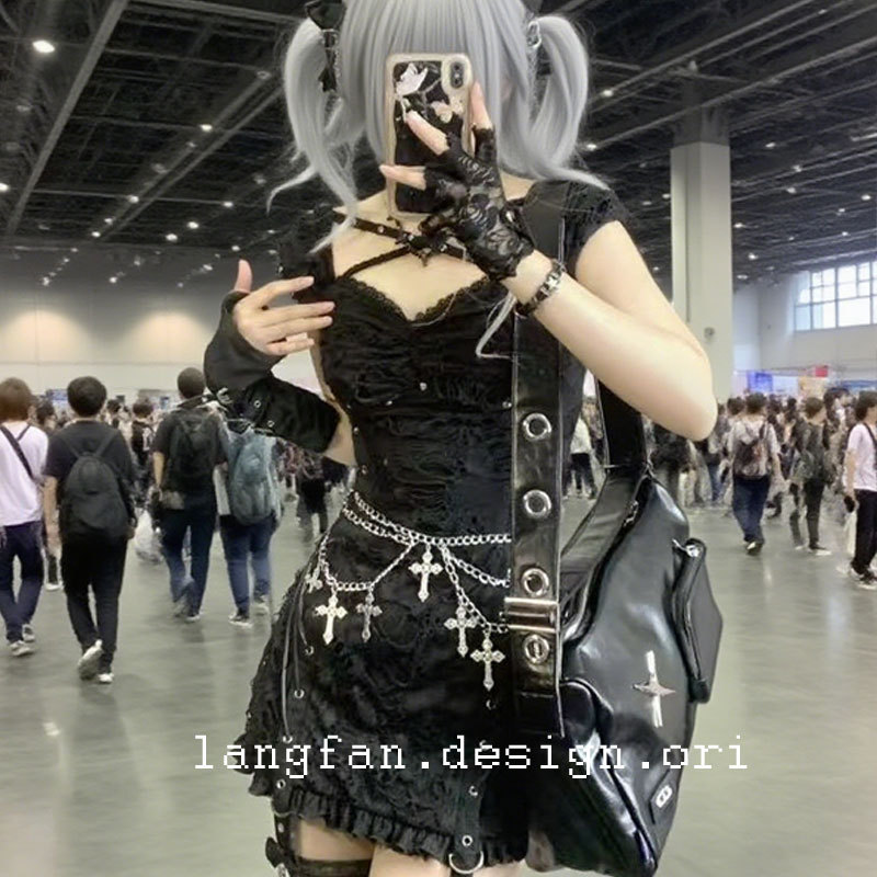 Ins Cool Multi-Layer Belt Cross Dark Spice Girls' Waist Chain Gothic Pants Chain Accessories Cos Metal Punk Stacking