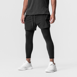 Cross-border Men's Tights Fake Two-piece Fitness Running Training Ride Amazon Leisure Elastic Quick-drying Long