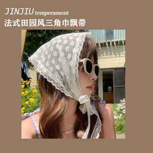 White Lace Lazy Hair Band Headscarf 2025 New French Pastoral Style Triangle Scarf One-piece Sweet Hair Accessories