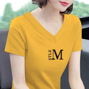 Cotton Short-sleeved T-shirt Women's Summer 2025 New Fashion Korean Loose chubby girl Slimming Printed V-neck Top Trendy