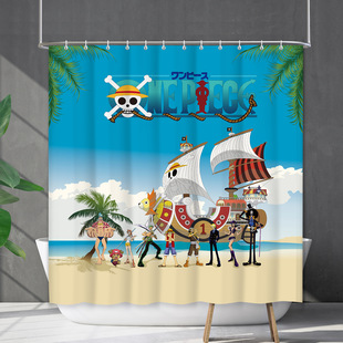 Amazon Shower Curtain Waterproof Mildew-proof Coconut Tree Beach Beach Bathroom Shower Curtain Shower Curtain Partition Curtain Punch-free