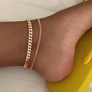 European and American Cross-border Jewelry, Personalized Retro Metal Thick Chain Double-layer Anklet for Women, Summer Beach Popular Anklet