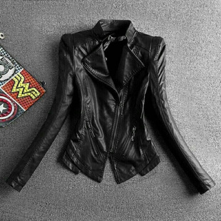 2024 New Spring Autumn and Winter Korean Style Slim-fit Slim-fit Vertical Collar Leather Women's Short All-match Coat Motorcycle Jacket Coat