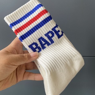New bape head men and women high towel bottom socks striped sports socks skateboard socks tide brand socks wholesale