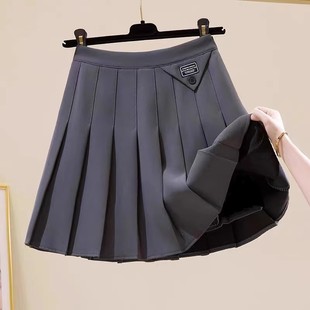 Pleated Skirt Girls Spring & Fall New High-Waist Slim Preppy Style Gray A-Line Skirt Ins Super Popular Suit Skirt