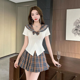 New Hairdresser Work Clothes Women's Hotel Hairdressing and Foot Therapy Club Foot Bath Therapy Technician 8603 Short Sleeve Pleated Skirt